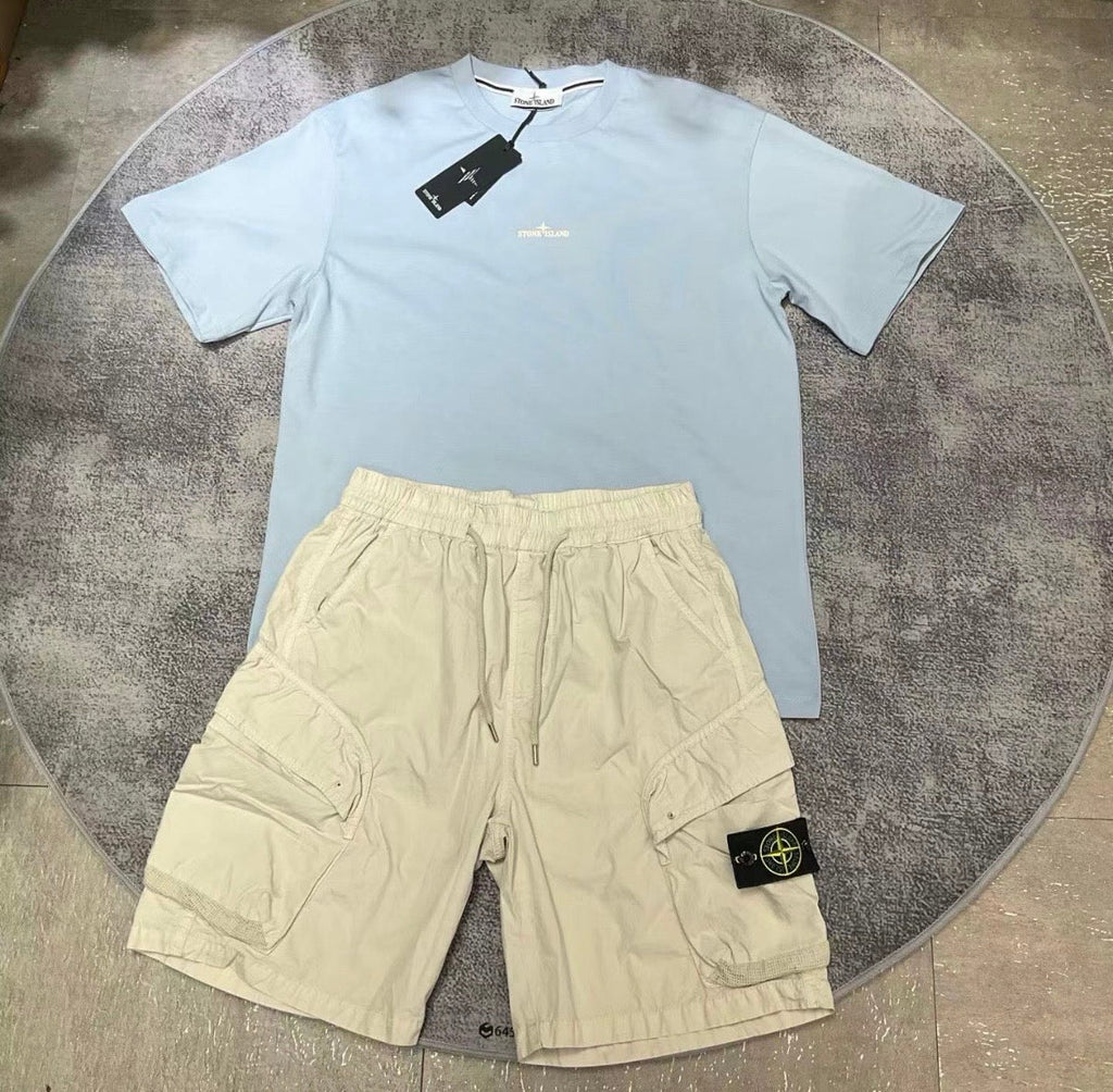 Ensemble stone island bleu et beige