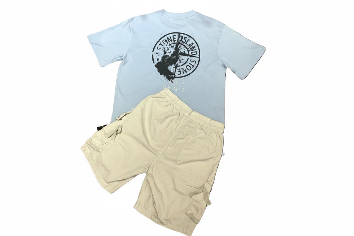 Ensemble stone island bleu et beige
