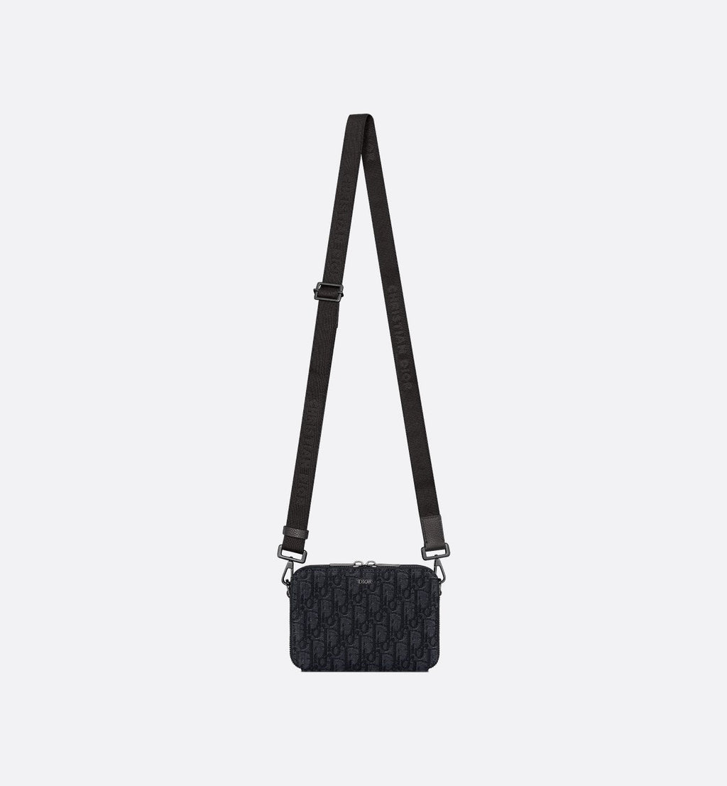 Pochette zippée à bandoulière Toile jacquard Dior Oblique noir