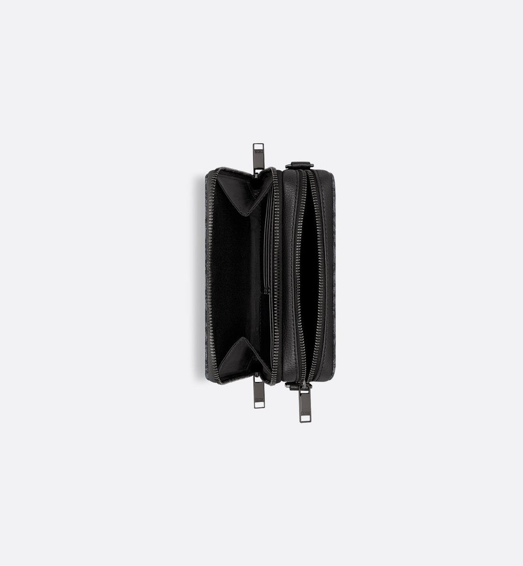 Pochette zippée à bandoulière Toile jacquard Dior Oblique noir