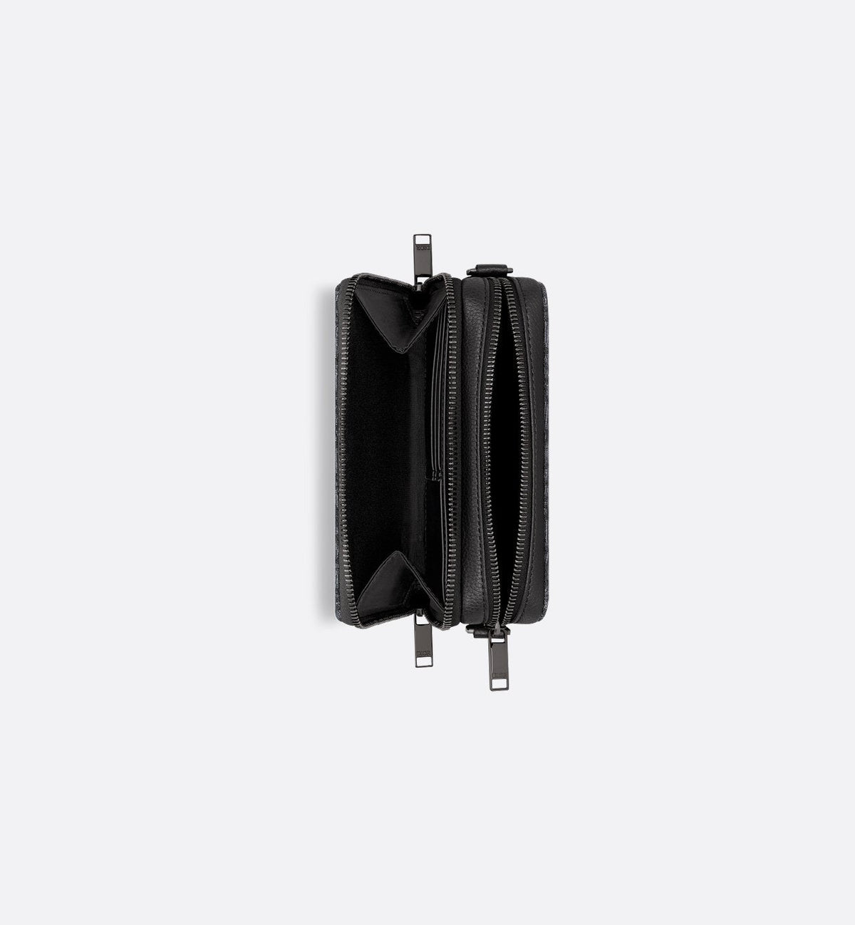 Pochette zippée à bandoulière Toile jacquard Dior Oblique noir