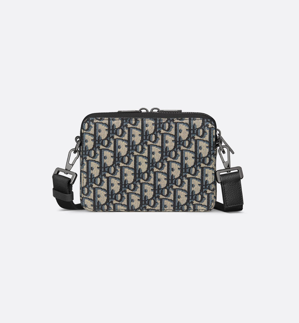Pochette zippée à bandoulière Toile jacquard Dior Oblique noir