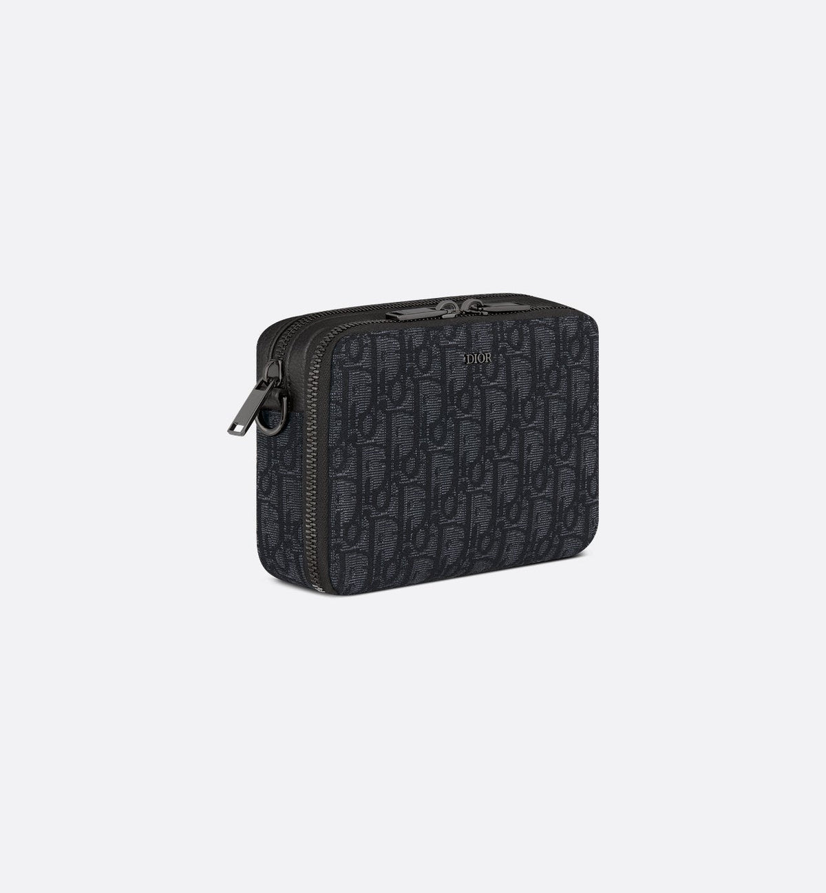 Pochette zippée à bandoulière Toile jacquard Dior Oblique noir