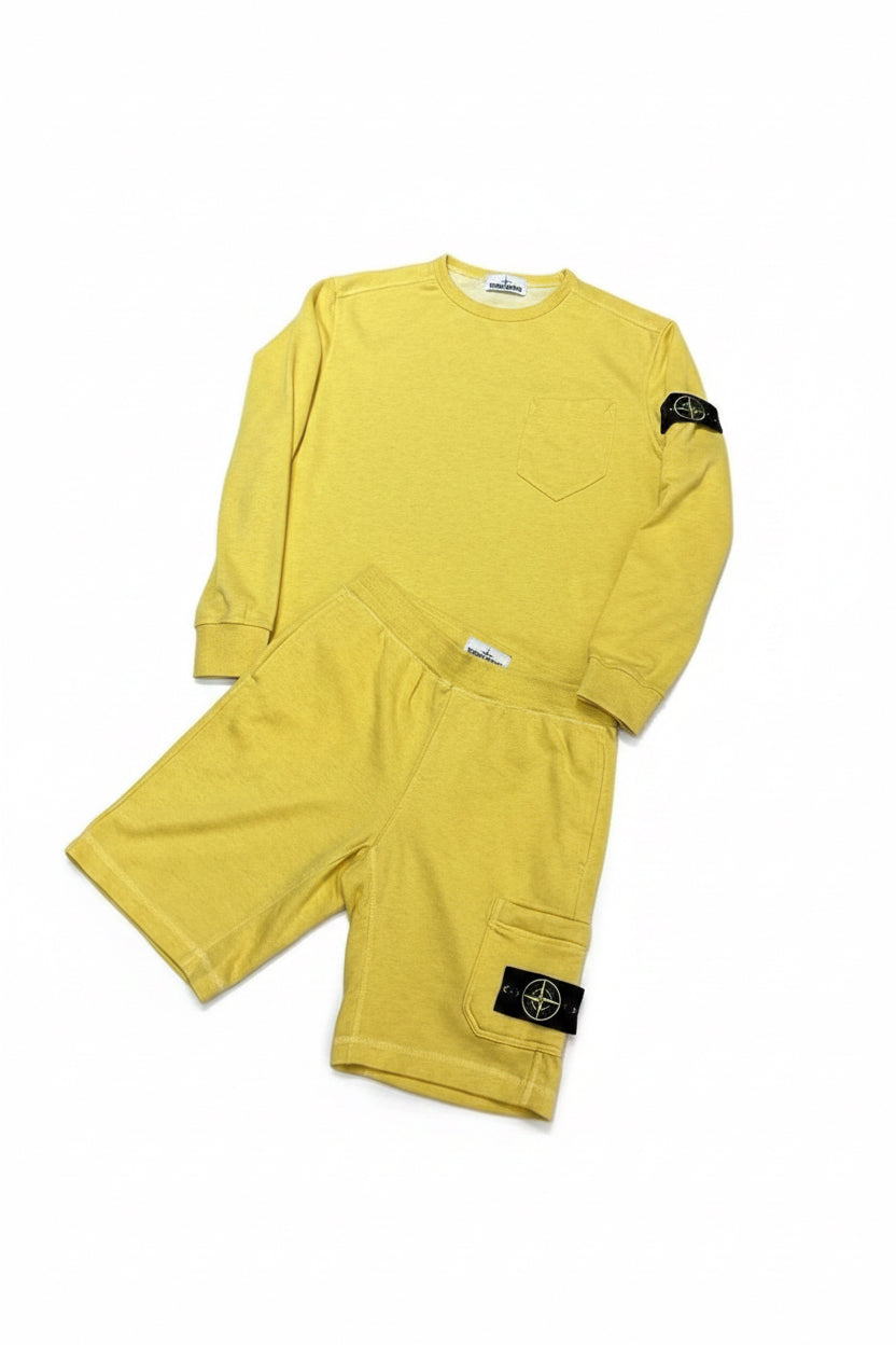 Ensemble pull et short stone island jaune