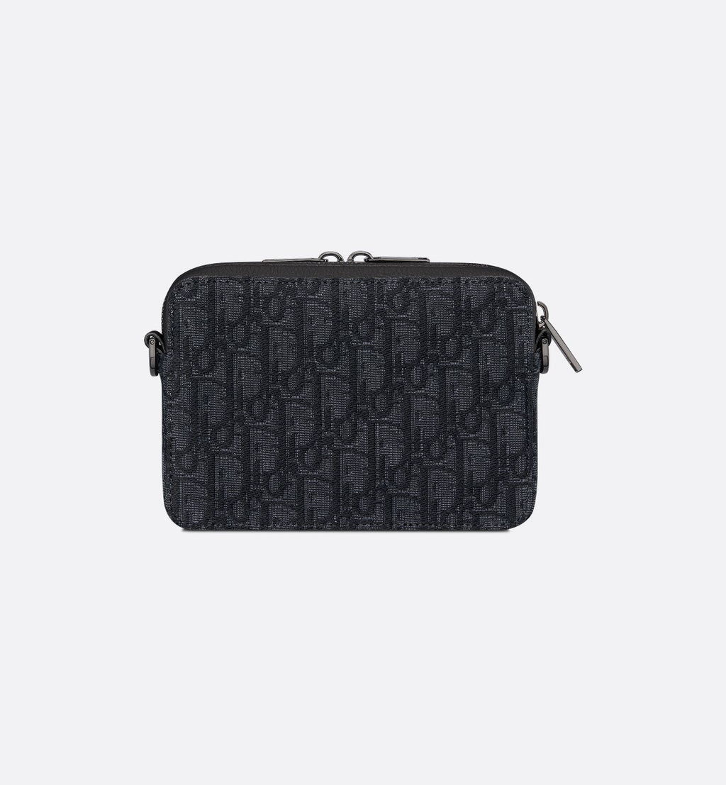 Pochette zippée à bandoulière Toile jacquard Dior Oblique noir