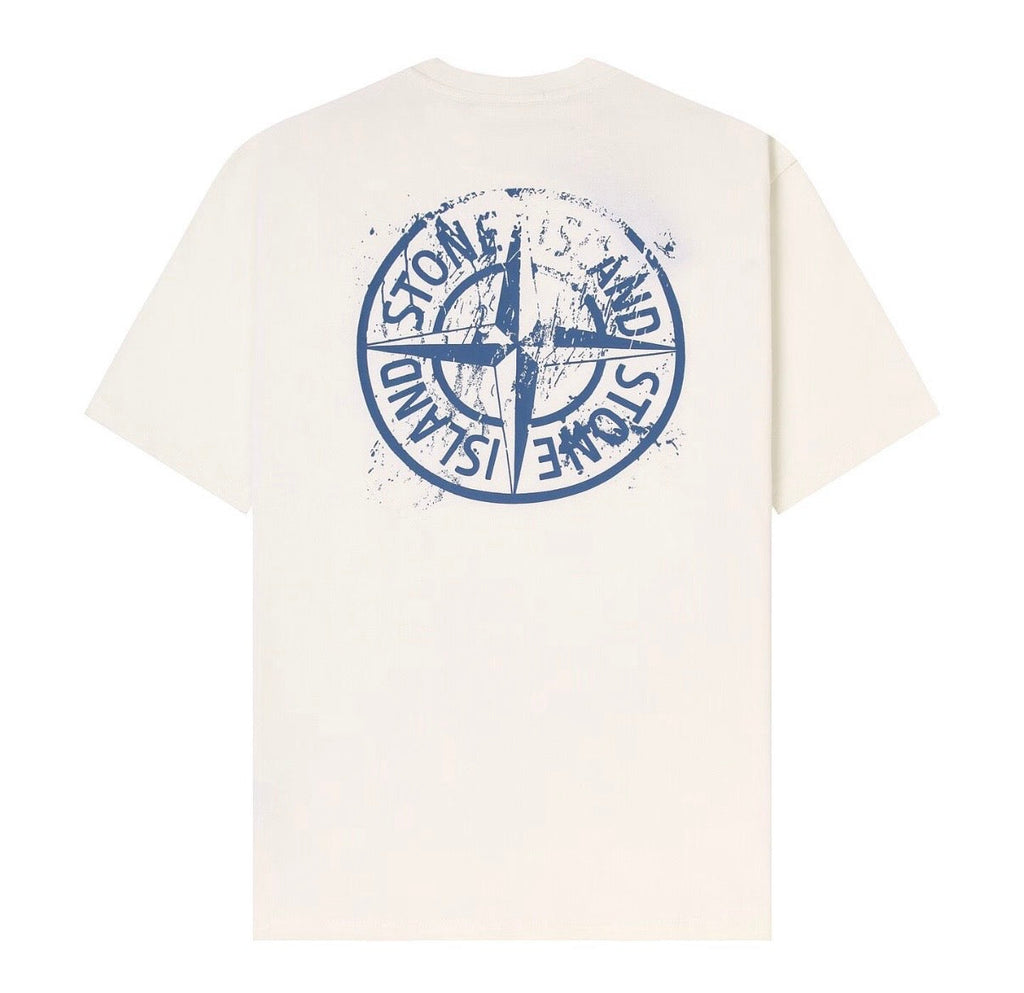 T-shirt Stone Island blanc bleu a boussole