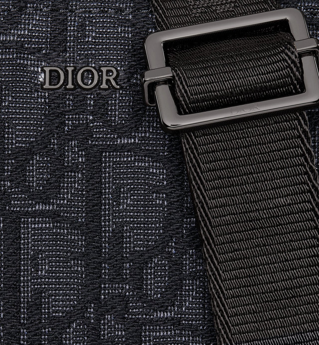Pochette zippée à bandoulière Toile jacquard Dior Oblique noir