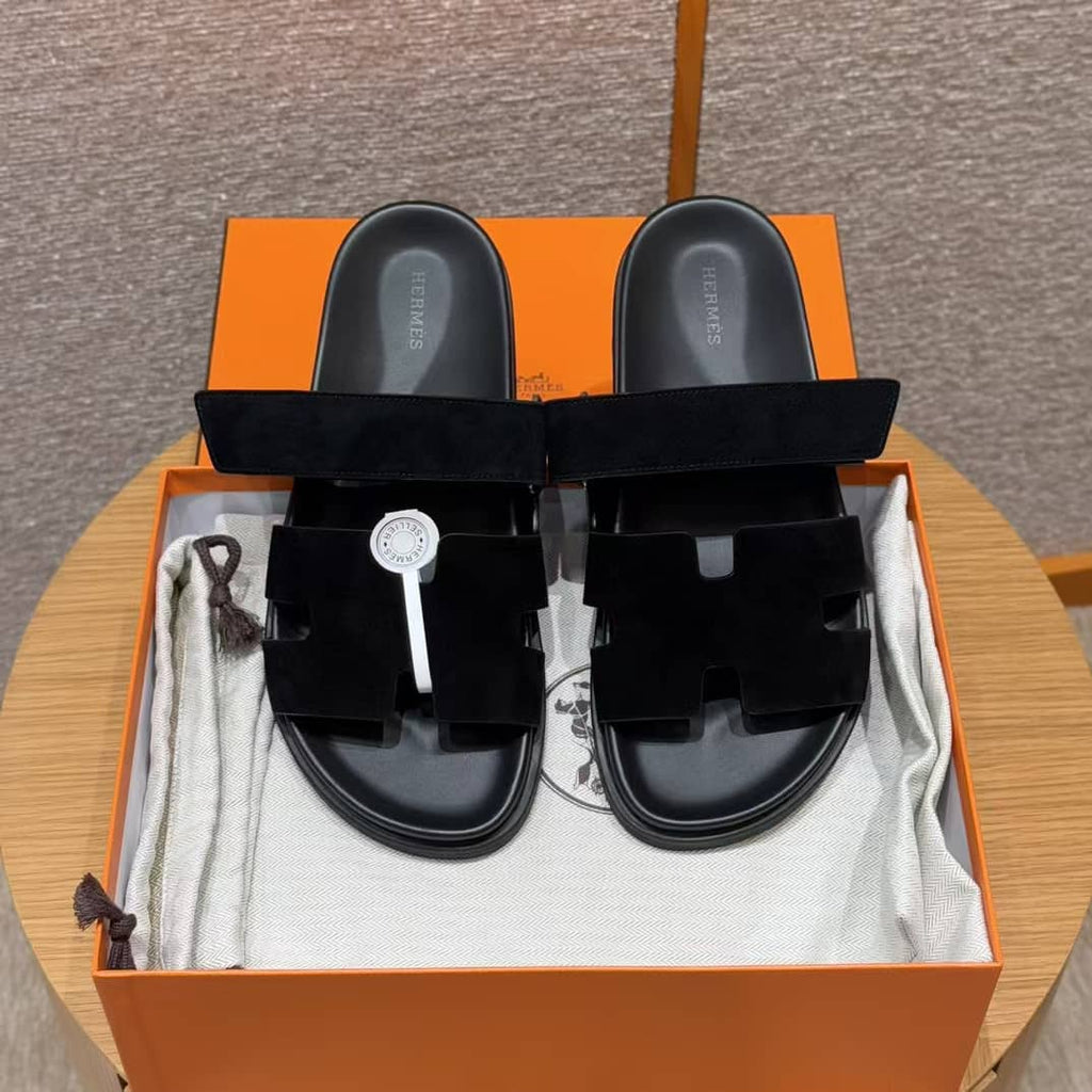 Sandales Chypre Hermès Noir Daim